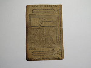 1775 Two Shillings New York NY Water Works Colonial Currency Bank Note Bill