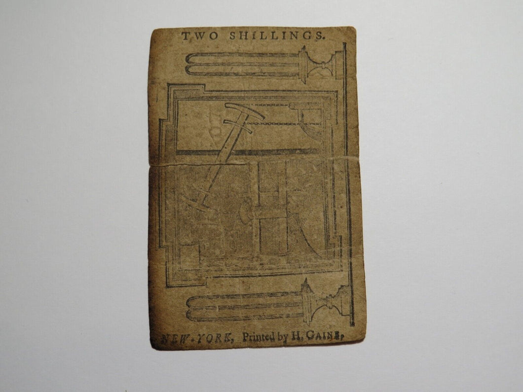 1775 Two Shillings New York NY Water Works Colonial Currency Bank Note Bill