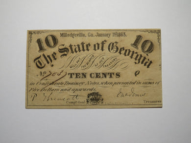 $.10 1863 Milledgeville Georgia GA Obsolete Currency Bank Note Bill! State of GA