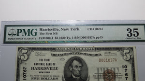 $5 1929 Harrisville New York NY National Currency Bank Note Bill Ch #10767 VF35