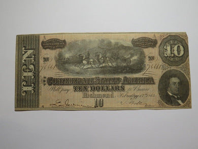 $10 1864 Richmond Virginia VA Confederate Currency Bank Note Bill RARE T68 FINE+