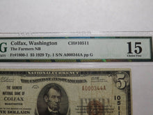 Load image into Gallery viewer, $5 1929 Colfax Washington WA National Currency Bank Note Bill Ch. #10511 F15 PMG