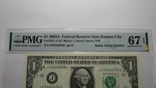 Load image into Gallery viewer, $1 2003 Radar Serial Number Federal Reserve Currency Bank Note Bill PMG UNC67EPQ