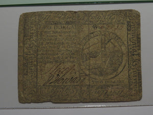 $2 1776 Continental Colonial Currency Note Bill Philadelphia PA F12 PCGS Graded