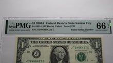 Load image into Gallery viewer, $1 2003 Radar Serial Number Federal Reserve Currency Bank Note Bill PMG UNC66EPQ