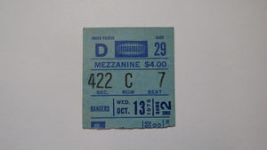 October 13, 1976 New York Rangers V Bruins Hockey Ticket Stub Sheppard Hat Trick