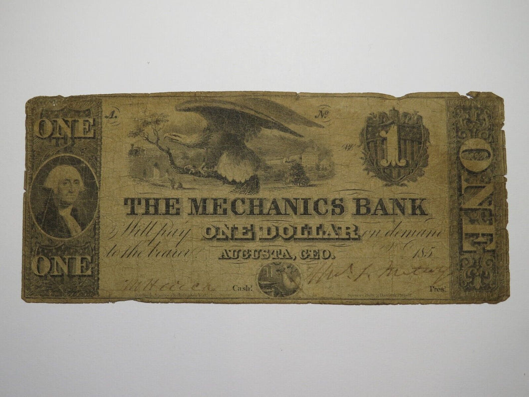 $1 1856 Augusta Georgia GA Obsolete Currency Bank Note Bill The Mechanics Bank