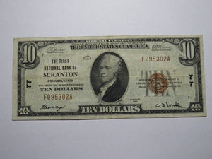 $10 1929 Scranton Pennsylvania PA National Currency Bank Note Bill Ch #77 VF