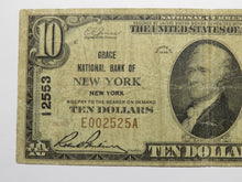 Load image into Gallery viewer, $10 1929 New York City NY National Currency Bank Note Bill #12553 Grace National