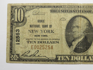 $10 1929 New York City NY National Currency Bank Note Bill #12553 Grace National