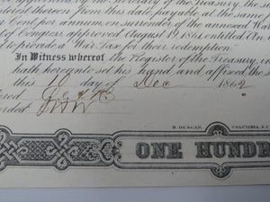 $100 1862 Confederate Bond Certificate Currency Bank Note Bill UNC 14" X 9.5"