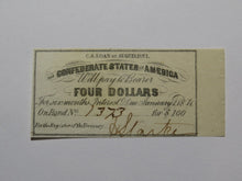 Load image into Gallery viewer, $4 1861 Confederate Bond Coupon Certificate Currency Bank Note Bill UNC