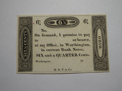 $.06 18__  Worthington Ohio Obsolete Currency Bank Note Remainder Ezra Griswold