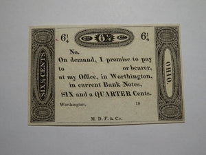 $.06 18__  Worthington Ohio Obsolete Currency Bank Note Remainder Ezra Griswold