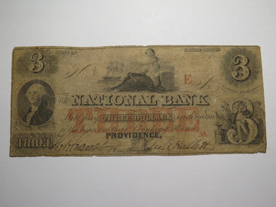 $3 1854 Providence Rhode Island Obsolete Currency Bank Note Bill National Bank