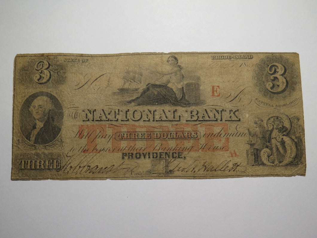 $3 1854 Providence Rhode Island Obsolete Currency Bank Note Bill National Bank