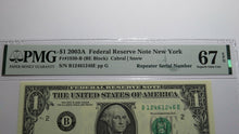 Load image into Gallery viewer, $1 2003 Repeater Serial Number Federal Reserve Currency Bank Note Bill PMG UNC67
