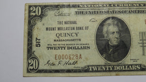 $20 1929 Quincy Massachusetts MA National Currency Bank Note Bill Ch. #517 RARE