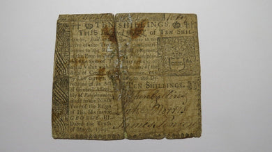 1769 Ten Shillings Pennsylvania PA Colonial Currency Bank Note Bill 10s RARE