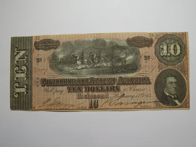 $10 1864 Richmond Virginia VA Confederate Currency Bank Note Bill RARE T68 VF