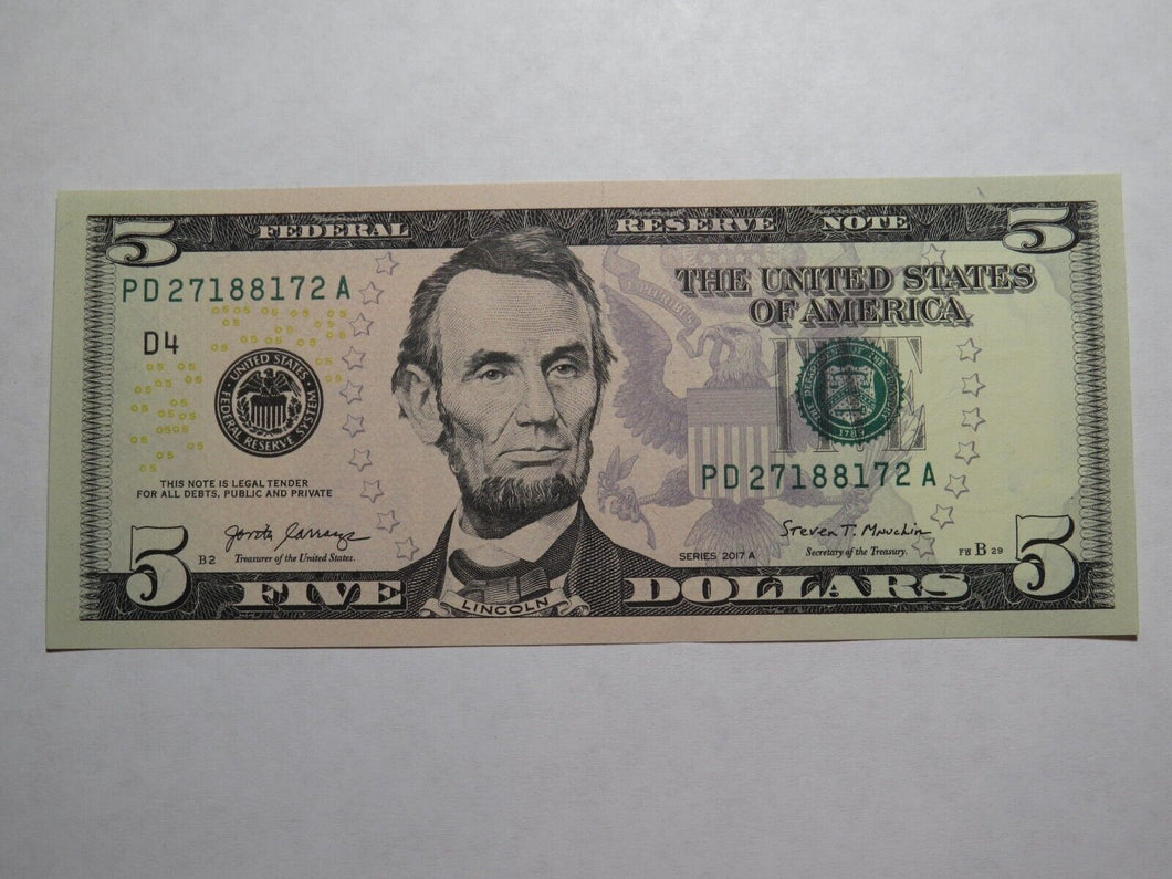 $5 2017 Radar Serial Number Federal Reserve Currency Bank Note Bill #27188172