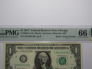 $1 2017 Radar Serial Number Federal Reserve Currency Bank Note Bill PMG UNC66EPQ