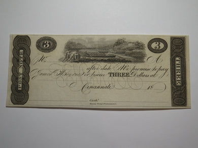 $3 18__ Cincinnati Ohio Obsolete Currency Bank Note Bill Remainder Post Note UNC