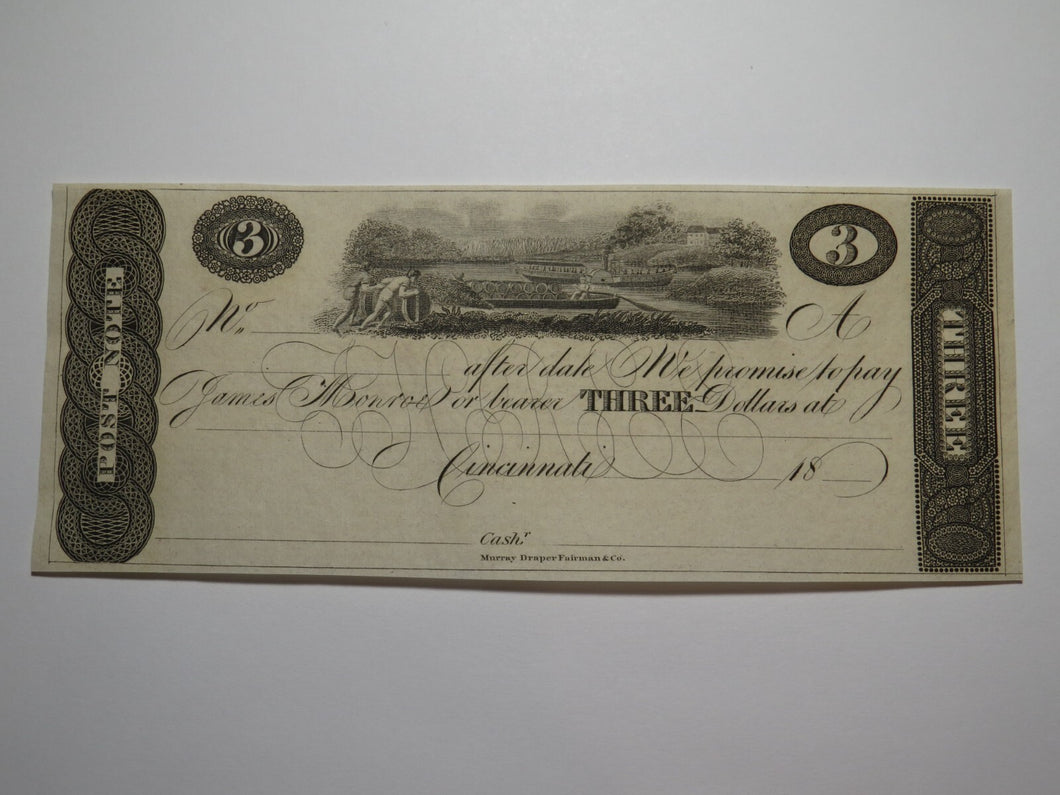 $3 18__ Cincinnati Ohio Obsolete Currency Bank Note Bill Remainder Post Note UNC