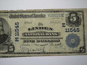 $5 1902 Linden New Jersey NJ National Currency Bank Note Bill Ch. #11545 Error!