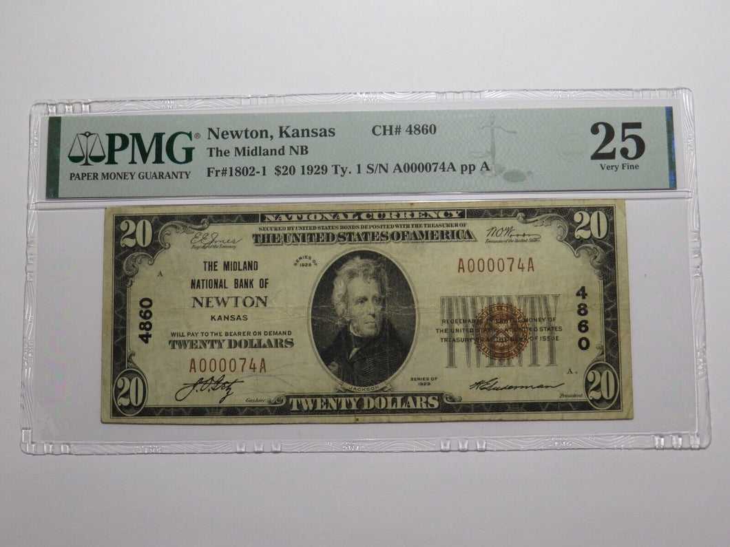 $20 1929 Newton Kansas KS National Currency Bank Note Bill Ch. #4860 VF25 PMG