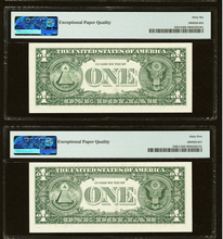 Load image into Gallery viewer, 2 $1 1999 &amp; 2001 Matching Repeater Serial Numbers Federal Reserve Bank Bills