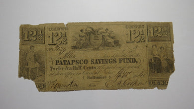 $.12 1840 Baltimore Maryland Obsolete Currency Bank Note Bill Patapsco Savings