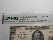 Load image into Gallery viewer, $50 1929 San Jose California CA National Currency Bank Note Bill Ch. #2158 VF20