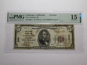 $5 1929 Calistoga California National Currency Bank Note Bill Ch. #9551 F15 PMG