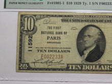Load image into Gallery viewer, $10 1929 Paris Arkansas AR National Currency Bank Note Bill Ch. #11592 VF20 PMG