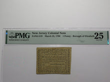 Load image into Gallery viewer, 1790 One Penny Newark New Jersey Colonial Currency Note Bill Elizabeth Borough!