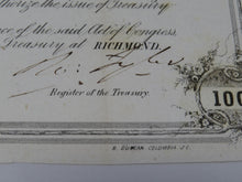 Load image into Gallery viewer, $100 1863 Confederate Bond Certificate Currency Bank Note Bill UNC 14" X 9"