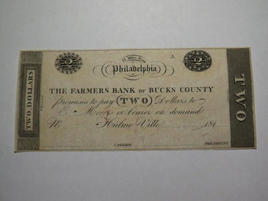 $2 18__ Hulmeville Pennsylvania Obsolete Currency Bank Note Bill Remainder UNC++