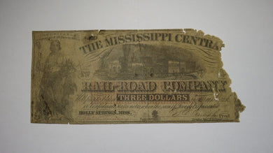 $2 1862 Holly Springs Mississippi Obsolete Currency Bank Note Bill Central RR