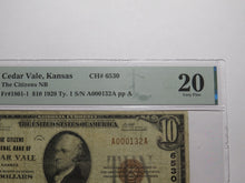Load image into Gallery viewer, $10 1929 Cedar Vale Kansas KS National Currency Bank Note Bill Ch. #6530 VF20