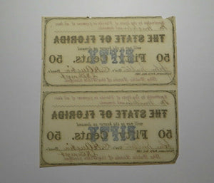 $.50 1863 Tallahassee Florida FL Uncut Pair of Obsolete Currency Bank Note Bills