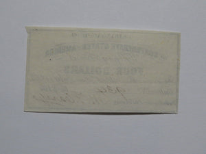 $4 1861 Confederate Bond Coupon Certificate Currency Bank Note Bill UNC