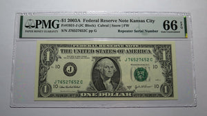 $1 2003 Repeater Serial Number Federal Reserve Currency Bank Note Bill PMG UNC66