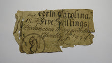Load image into Gallery viewer, 1754 Five Shillings North Carolina NC Colonial Currency Note Bill 5s RARE