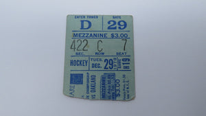 December 29, 1970 New York Rangers Vs. Oakland Seals NHL Hockey Ticket Stub