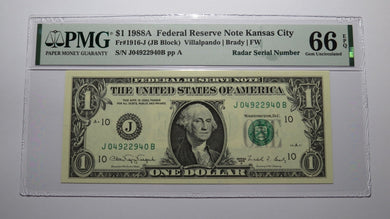 $1 1988 Radar Serial Number Federal Reserve Currency Bank Note Bill PMG UNC66EPQ