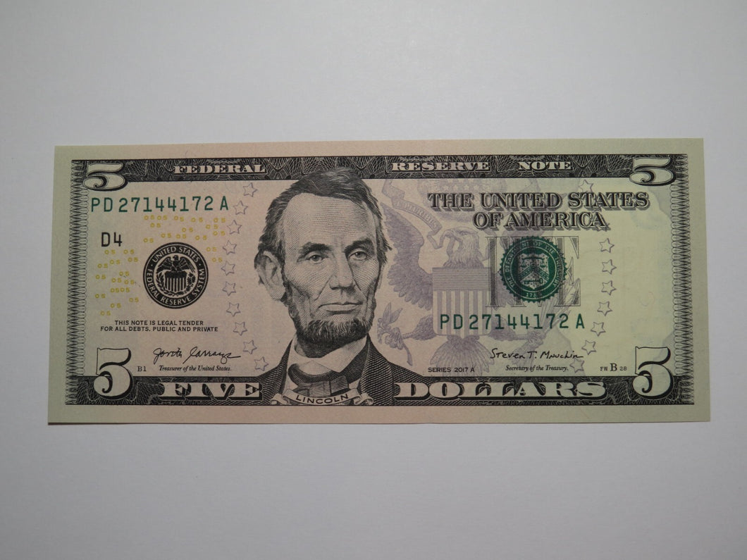 $5 2017 Radar Serial Number Federal Reserve Currency Bank Note Bill #27144172