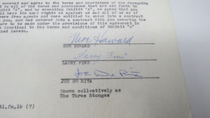 1959 "Have Rocket, Will Travel" Three Stooges Signed Contract Moe, Larry & Curly