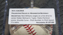 Load image into Gallery viewer, 2018 Nick Williams Philadelphia Phillies RBI Single Game Used Baseball 1B Hit