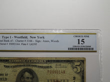 Load image into Gallery viewer, $5 1929 Westfield New York NY National Currency Bank Note Bill Ch #3166 F15 PCGS